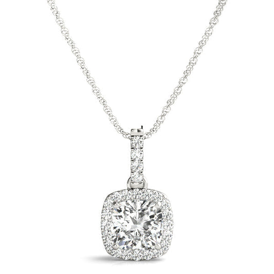 Cushion Halo Diamond Pendant 14k WG; 0.48 CTW