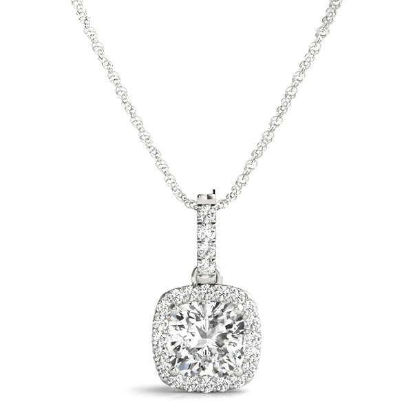 Cushion Halo Diamond Pendant 14k WG; 0.48 CTW