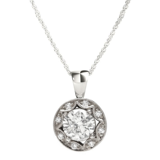 14K White Gold Round Diamond Halo Pendant; .68 ctw