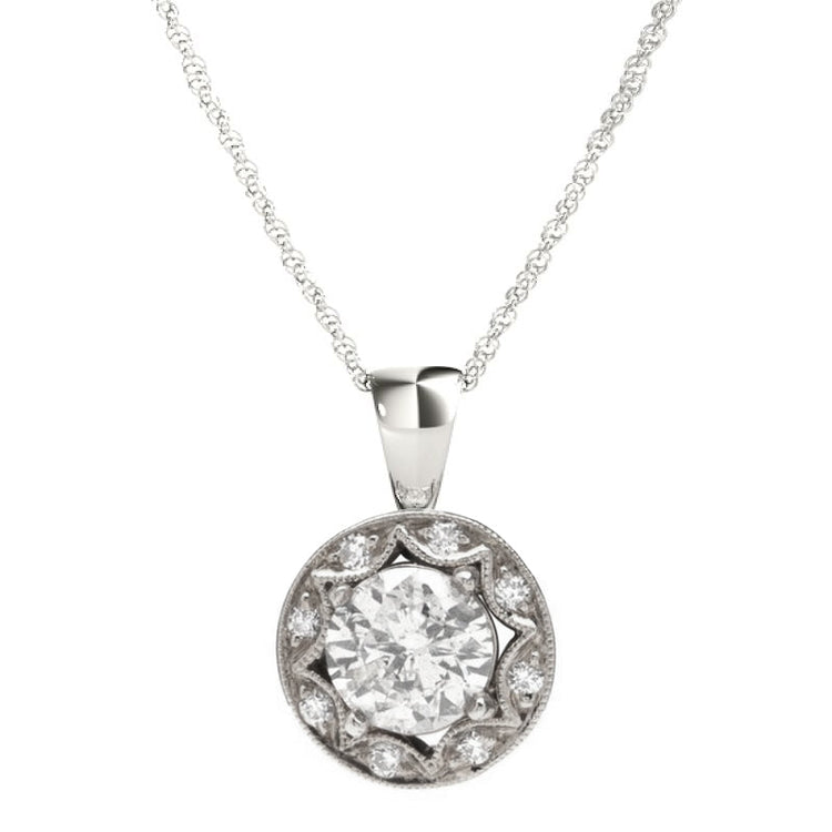14K White Gold Round Diamond Halo Pendant; .68 ctw