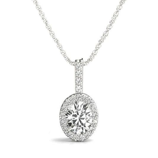 14k WG Oval Halo Diamond Pendant; .70 CTW