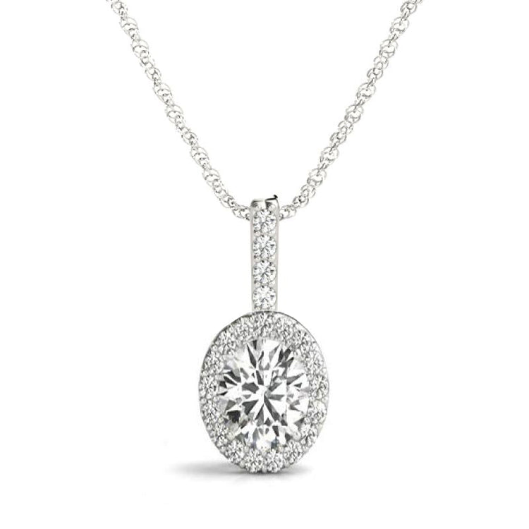 14k WG Oval Halo Diamond Pendant; .70 CTW