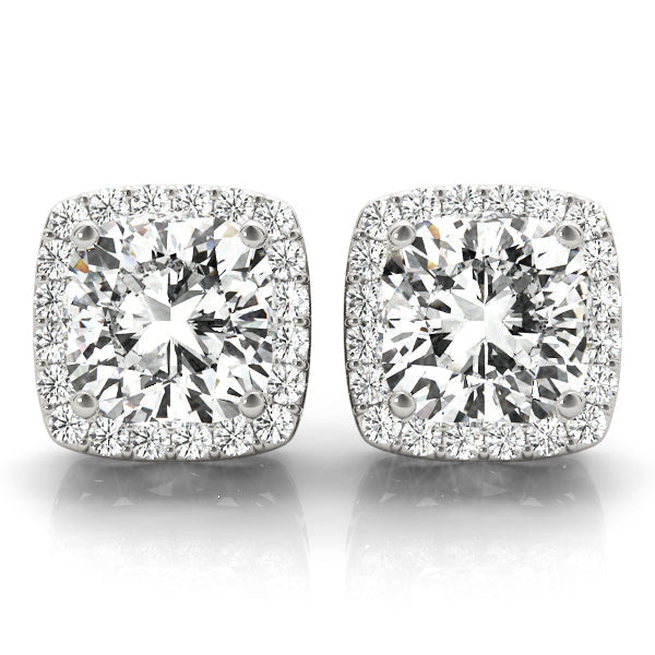 Round Diamond Cushion Halo Stud Earrings; 1.00 CTW