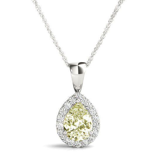 14k WG Yellow Diamond Pear Shape Halo Pendant; 0.45 CTW