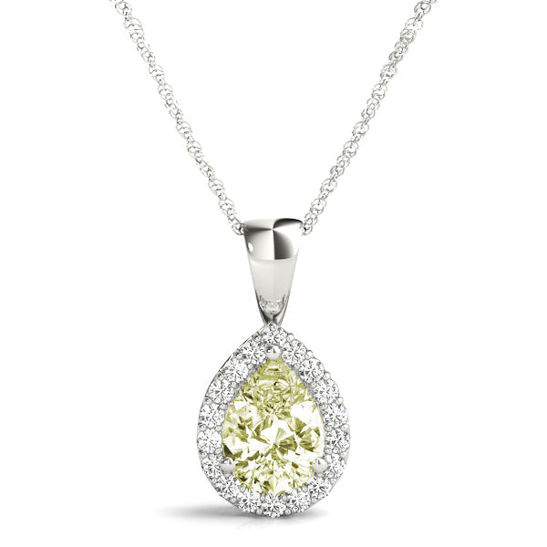 14k WG Yellow Diamond Pear Shape Halo Pendant; 0.45 CTW