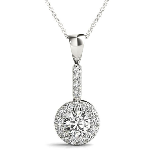 14K White Gold Round Diamond Halo Pendant; .50 ctw