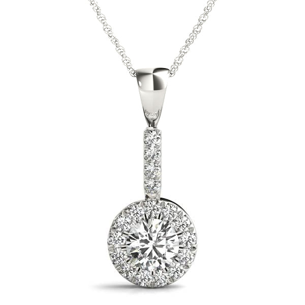 14K White Gold Round Diamond Halo Pendant; .50 ctw
