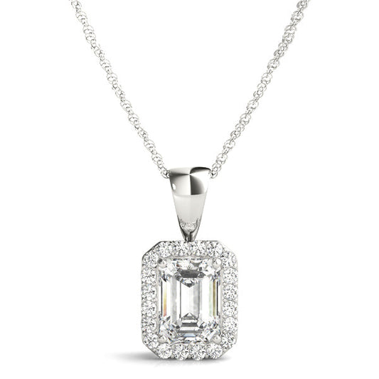 14K White Gold Radiant GIA Diamond Halo Pendant; 1.30 ctw