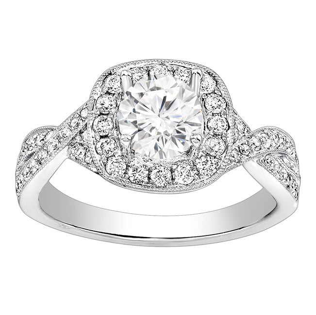 Criss Cross Halo Diamond Ring in 14K White Gold; 0.50 ctw