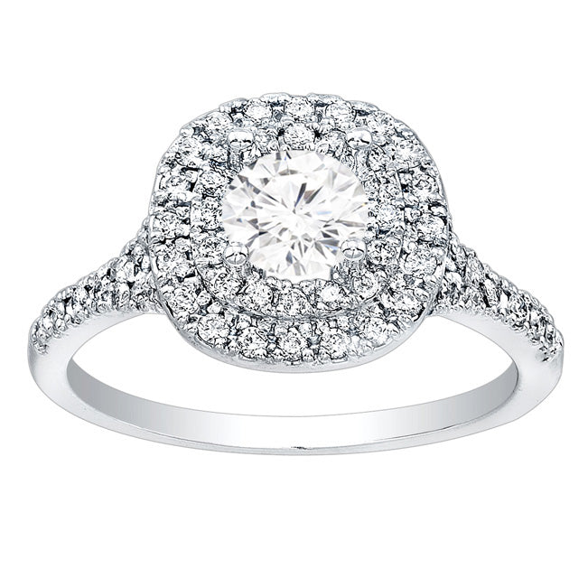 Petite Double Halo Diamond Engagement Ring; Diamond .35 ctw