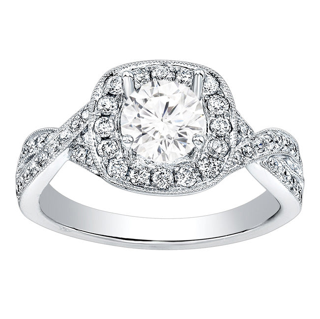 Criss Cross Halo Diamond Ring in 14K White Gold; 0.50 ctw