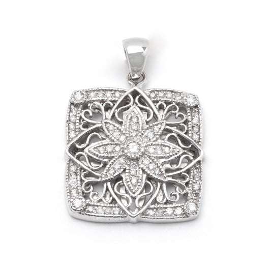 14k White Gold Milgrain Diamond Pendant; 0.25 CTW